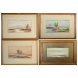 Thomas Swift HUTTON Low Tide watercolour Signed 13 x 35cm together with three watercolours by A.