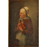 Lorenz Johann MAAS Elderly Lady In Prayer Oil on canvas Signed Label on the back Hand carved Black