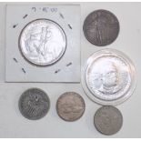 USA:- One cent 1857, quarter 1929, half dollars 1925 and 1946,