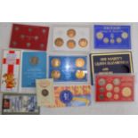 Ten various G.B. coin sets and singles including silver 3d (8) Bill of Rights £2, 1986 Q.E.