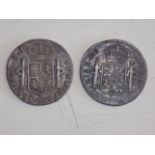 Spanish Colonial:- 8 Real pillar dollar 1808 mint mark S.T. and 1821 mint mark S.