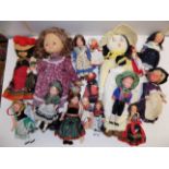 A collection of costume and other dolls.