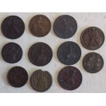 Eleven British 18th and 19th century farthings.