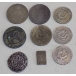 $1 tokens, USA and Chinese coins etc, possible counterfeits and a Charles I 2/6d, poor.