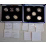 Two sets of proof silver £1 coins owe with 1994-1997 (4) the other with 2003-2007 (5).