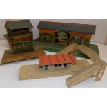 Hornby 0 gauge through station, together with a signal box and station platform etc.
