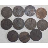 Eleven 18th century tokens.