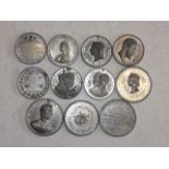 Eight Royalty related 19th and 20th century alloy tokens, together with three others.