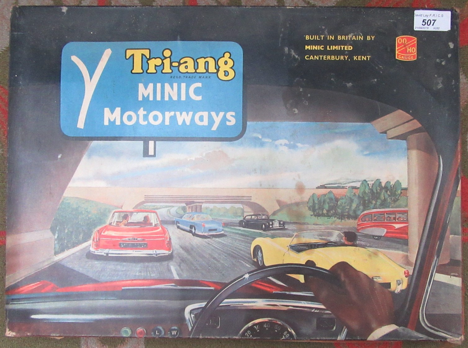 A Tri-ang Minic motorways gift set with two lorries and two extra vehicles, original box.