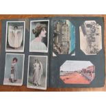 An Edwardian album containing approximately 200 postcards including Circus, Wain,