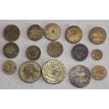 Fifteen 18th and 19th century British and European coin weights.