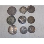 Nine hammered coins including William and Mary, worn.