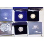 Three proof silver £5 coins 2000 Millennium, 2001 Victoria Anniversary and 2000 Queen Mother.