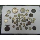 Crown 1890, four tokens and other silver coins etc.