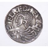 Aethelred II long cross type silver penny.