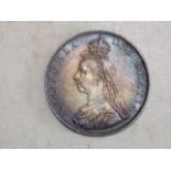 4/- 1887 EF plus, Roman 1 much lustre, toned.