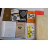 Coin reference books, a vellum ledger etc.