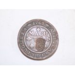 Angola Macuta Portuguesa Africa:- a 12 Macuta copper coin dated 1763 with counter stamp.