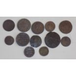 Twelve 18th and 19th century copper coins.