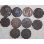 Ten 18th century tokens.