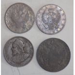 Austria:- Thaler 1818, Russia Rouble 1813, 1824, together with one other silver coin.