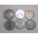 Egypt 20 Piestres 1916, Canada dollar 1957, straits settlements dollar 1907, Spain 5 Pesetes 1894,