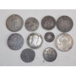 Ten 18th and 19th century mainly silver coins.