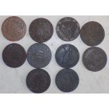 Ten 18th century tokens.