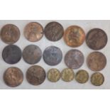 British Pennies including better grade, together with 1946 3d (3) and 1949 3d.