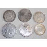 Six World silver coins including Mexico.