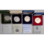 Four silver proof crowns:- 1972, 1977, 1980 and 1981.