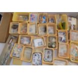 World stamps in many boxes.