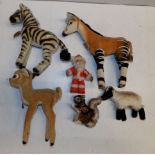 Steiff:- Five plush covered animals and a Santa Claus each with card label.