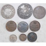 1 1/2 d 1843 (2) 1/2 Farthings 1844 (2) and 1843, 6d 1746 Lima,