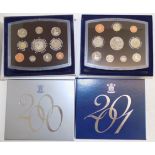 Two British proof years set each with card outer packaging, 2000 and 2001.