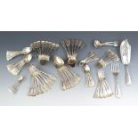 A good suite of fiddle thread and shell silver cutlery comprising twelve tablespoons London 1845 by