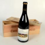 A bottle of Mas de Daumas Gassac 2001, cuvee Emile Peynaud, in original wooden box.