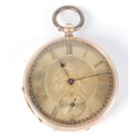 A 14ct gold keywind late 19th century gold open faced pocket watch.
