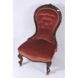A Victorian walnut ladies salon chair,