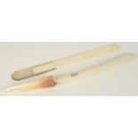 An Asprey plain silver mounted ivory paper knife, London 1913, and one other ivory paper knife.