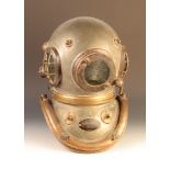 A Siebe, Gorman & Co Ltd tinned six bolt diving helmet, black enamel maker's label.