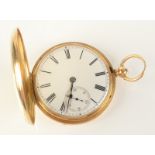 An 18ct gold cased engine turned key wind full hunter pocket watch.