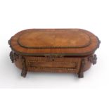 A French gilt metal mounted oval work box, circa 1900, height 10cm, width 28.5cm, depth 14cm.