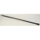 An ebony walking cane with plain silver finial.