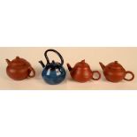 A small Chinese Yixing teapot, with calligraphy around the body, height 6cm, length 10cm,