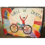 An oil on board, by Simeon Stafford, 'Wall of Death', signed and dated 07.11.12, 91 x 122cm.