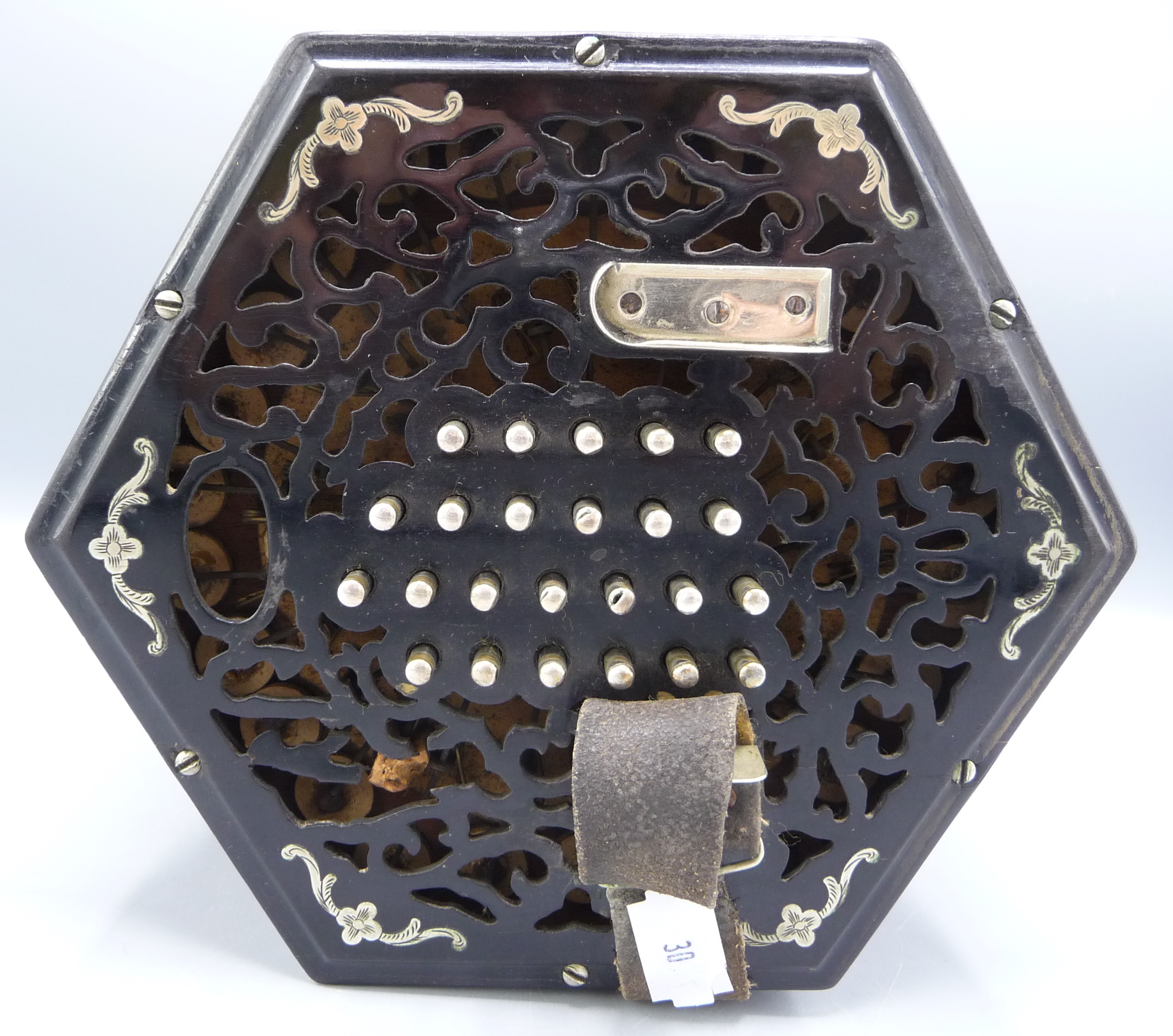 A Lachenal ebonised concertina, with 48 steel buttons, - Image 4 of 8