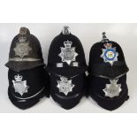 Six constable police helmets, Devon and Cornwall, Thames Valley, Metropolitan, South Wales,