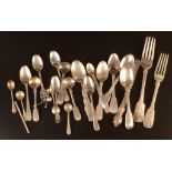 Silver salt spoons, silver teaspoons,