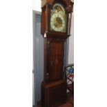 A George III oak and mahogany longcase clock, the rolling moon painted dial signed Bauison, Halifax,